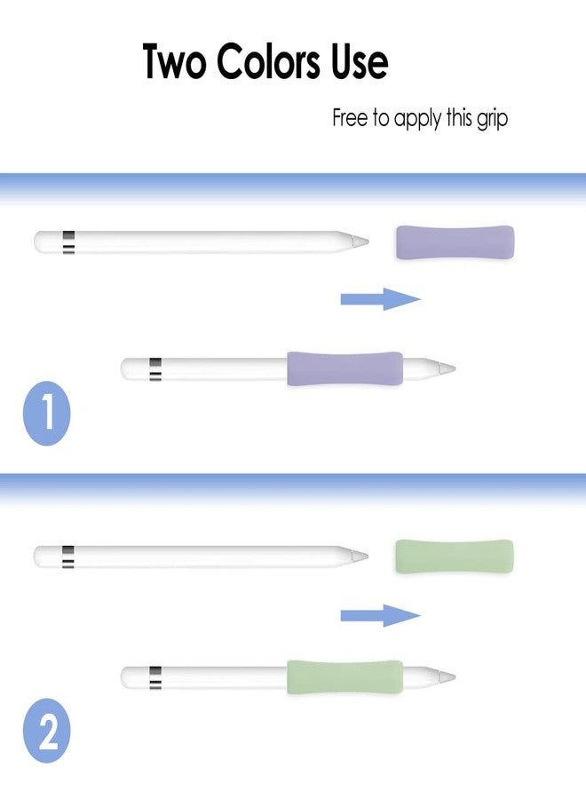 ProElife 2-Pack Ergonomics Grip Holder Silicone Protective Sleeve Cover for Apple Pencil 2nd 2021 & 1st Generation iPad Pro 11'' 12.9'' 2021/2020/2018 Stylus Accessories Kits (Lavender/Green) - Image 3