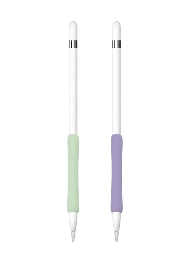 ProElife 2-Pack Ergonomics Grip Holder Silicone Protective Sleeve Cover for Apple Pencil 2nd 2021 & 1st Generation iPad Pro 11'' 12.9'' 2021/2020/2018 Stylus Accessories Kits (Lavender/Green) - Image 1