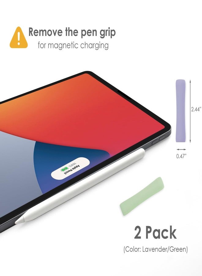 ProElife 2-Pack Ergonomics Grip Holder Silicone Protective Sleeve Cover for Apple Pencil 2nd 2021 & 1st Generation iPad Pro 11'' 12.9'' 2021/2020/2018 Stylus Accessories Kits (Lavender/Green) - Image 2
