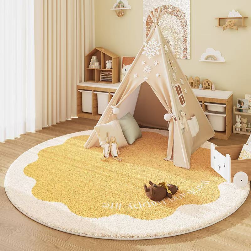 Cream Faux Cashmere Round Rug for Living Room Bedroom Entryway - Large Area Floor Mat