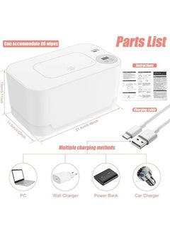 General Baby Wipe Warmer, Thermostat Baby Wipe Heater, 40-55°C Adjustable Baby Wipes Dispenser Warmer, Wet Wipes Warmer Prevent Dry, USB Baby Wipe Warmer for Car Home Baby Nursery+A Pack Of Baby Wipes  - Image 4