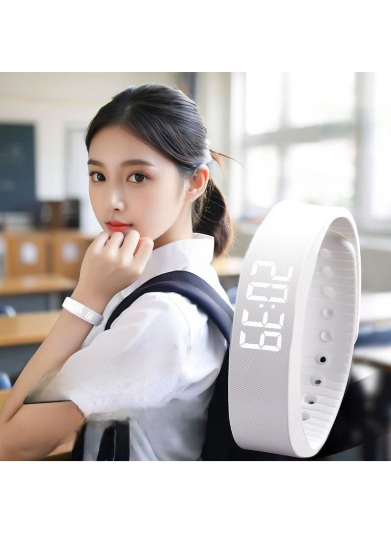 Digital Wristwatch with Large Time Display & Fitness Tracker – 40-Day Battery Life – USB Direct Charge – Vibration Alarm – Steps, Calories & Sleep Monitor - White - Image 1