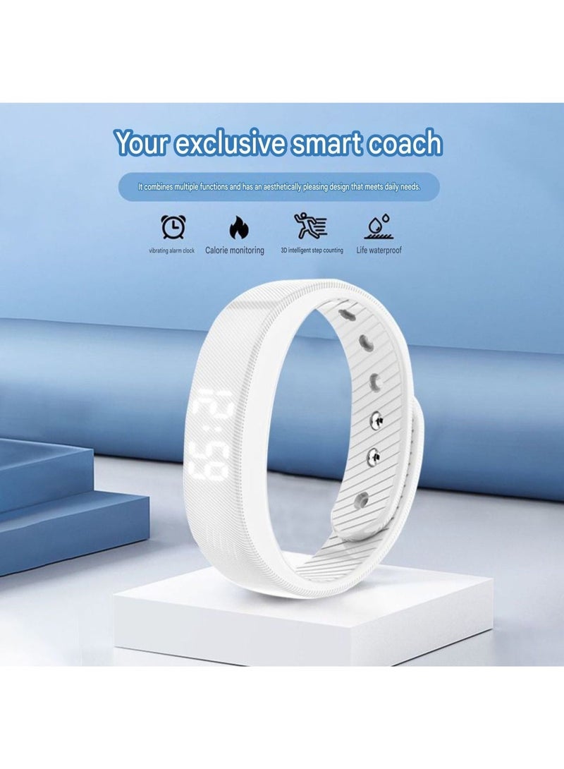 Digital Wristwatch with Large Time Display & Fitness Tracker – 40-Day Battery Life – USB Direct Charge – Vibration Alarm – Steps, Calories & Sleep Monitor - White - Image 3