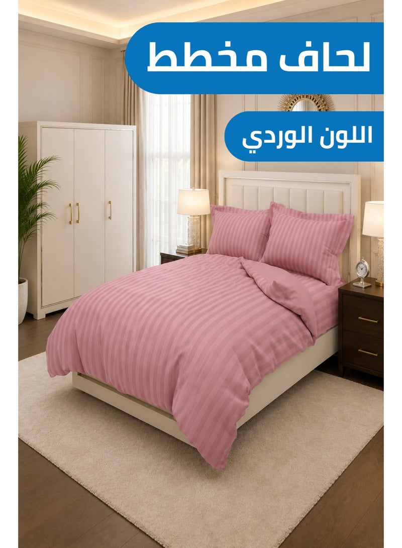Premium Stripe Comforter Bedding Set in Pink with Fitted Bedsheet & Pillow Covers, Soft Luxury Bed Set for Single, Full, Queen & King Size - Image 1