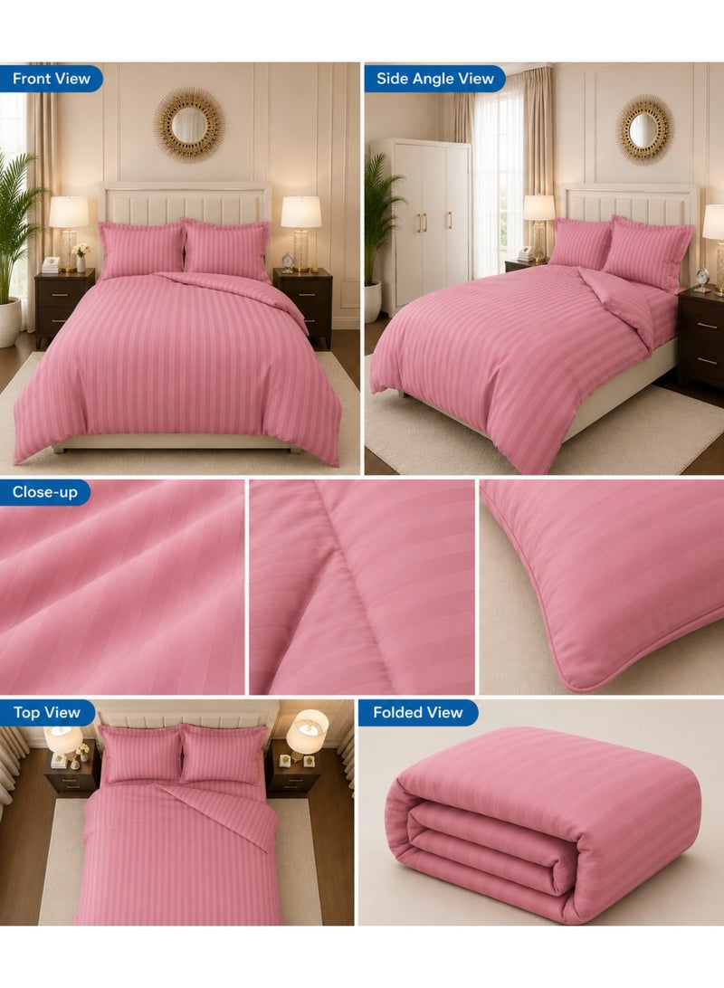 Premium Stripe Comforter Bedding Set in Pink with Fitted Bedsheet & Pillow Covers, Soft Luxury Bed Set for Single, Full, Queen & King Size - Image 2