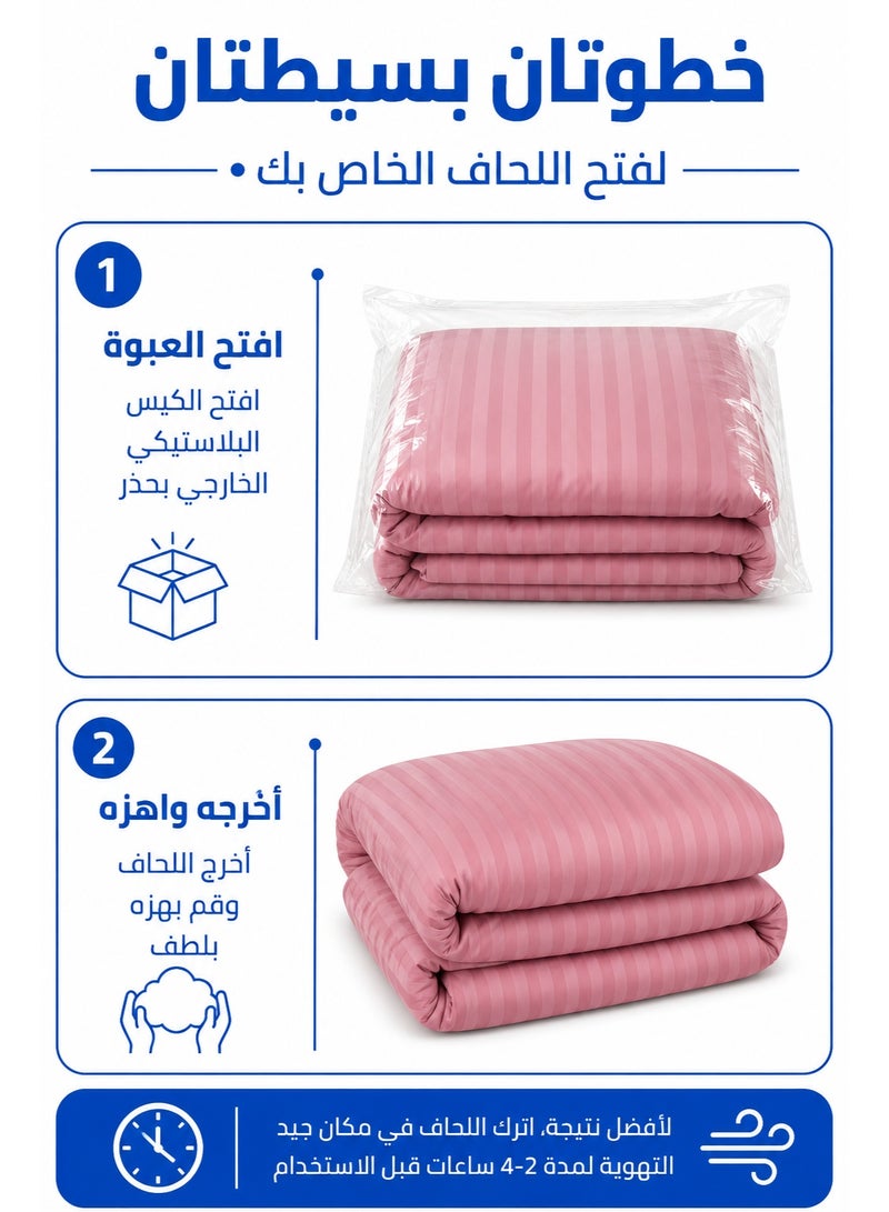 Premium Stripe Comforter Bedding Set in Pink with Fitted Bedsheet & Pillow Covers, Soft Luxury Bed Set for Single, Full, Queen & King Size - Image 5
