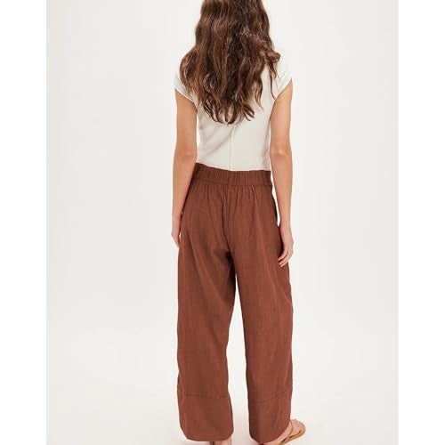 SeeLuNa Linen Pants for Women Cotton Baggy Boho Casual Palazzo Pants Wide Leg Long Lounge Trousers with Pockets(Brick-Red, L) - Image 2