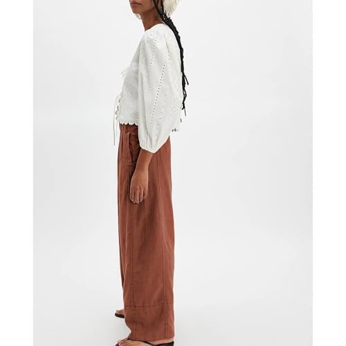 SeeLuNa Linen Pants for Women Cotton Baggy Boho Casual Palazzo Pants Wide Leg Long Lounge Trousers with Pockets(Brick-Red, L) - Image 5