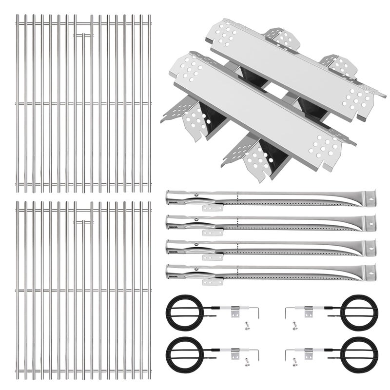 FlameDuty Stainless Cooking Grate,Heat Shield and Burner Kit for Nexgrill Replacement Parts 4-Burner 720-0830H 720-0830H,720-0888N,720-0888,720-0864,720-0896B,for Uniflame,Kenmore,Nexgrill 4&5-Burner Gas Grills - Image 1