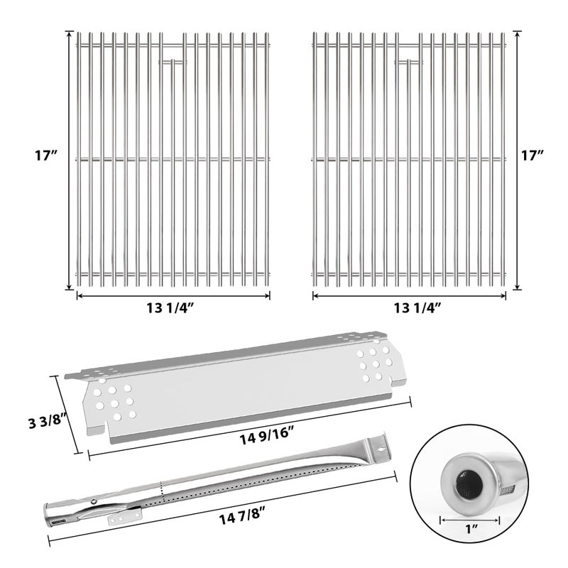 FlameDuty Stainless Cooking Grate,Heat Shield and Burner Kit for Nexgrill Replacement Parts 4-Burner 720-0830H 720-0830H,720-0888N,720-0888,720-0864,720-0896B,for Uniflame,Kenmore,Nexgrill 4&5-Burner Gas Grills - Image 2