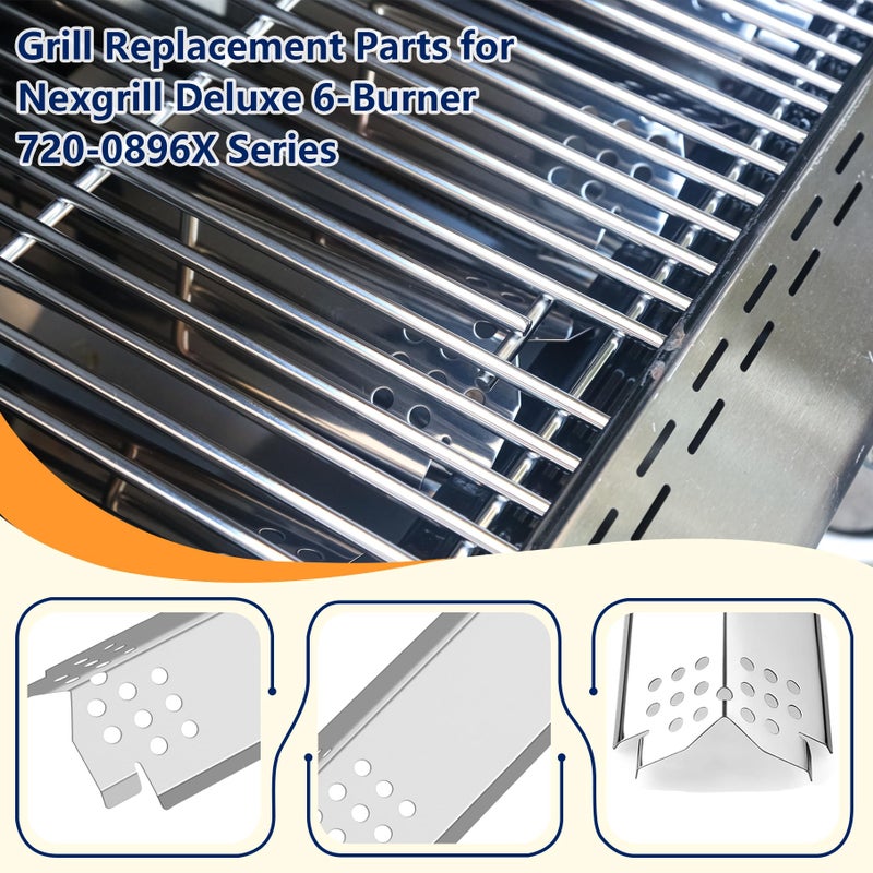 FlameDuty Stainless Cooking Grate,Heat Shield and Burner Kit for Nexgrill Replacement Parts 4-Burner 720-0830H 720-0830H,720-0888N,720-0888,720-0864,720-0896B,for Uniflame,Kenmore,Nexgrill 4&5-Burner Gas Grills - Image 4