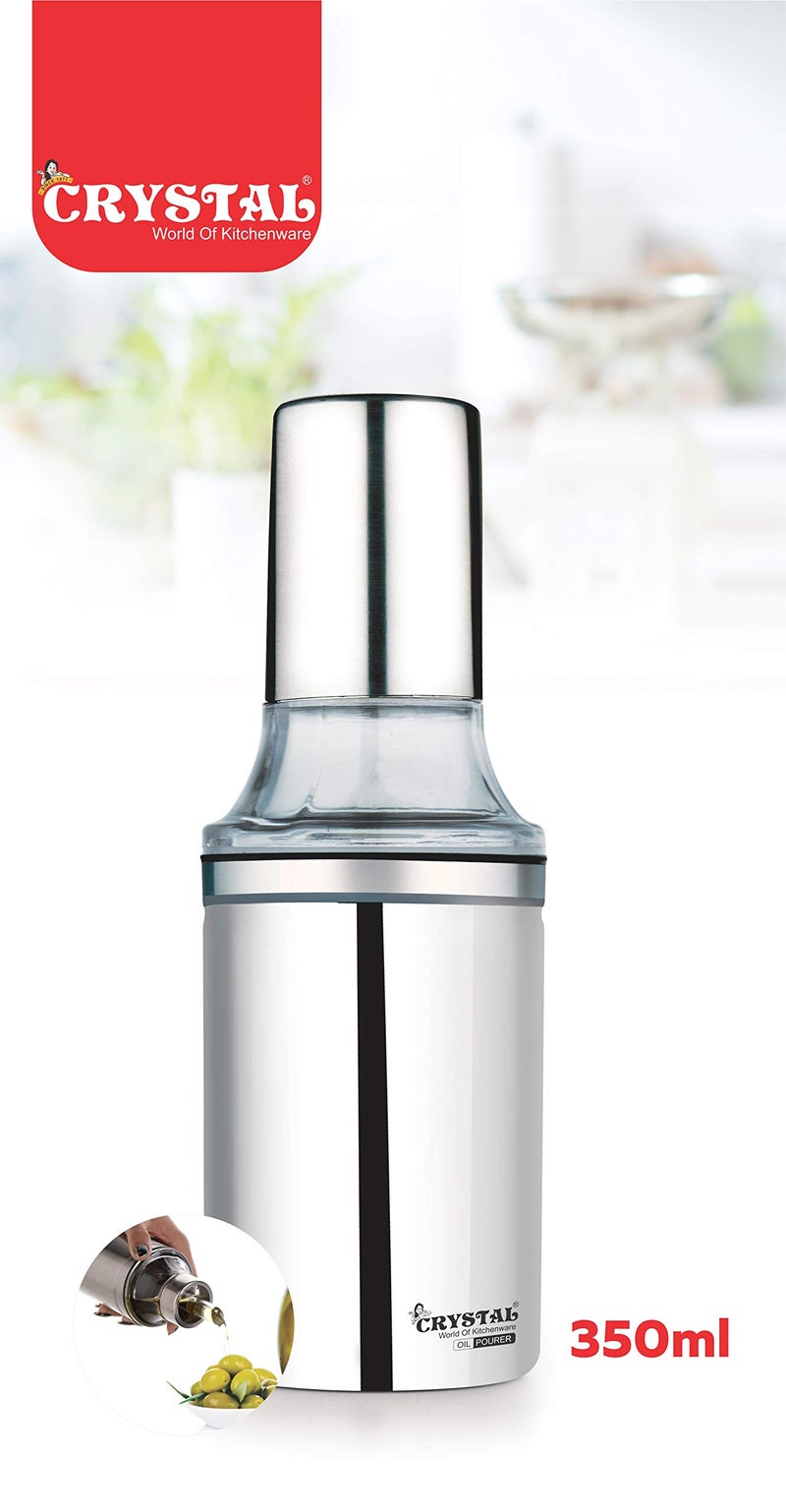 Crystal Stainless Steel Oil Pourer/Dispenser | 350 ml capacity | Leak Proof | Anti Drip design | Silver - Image 2