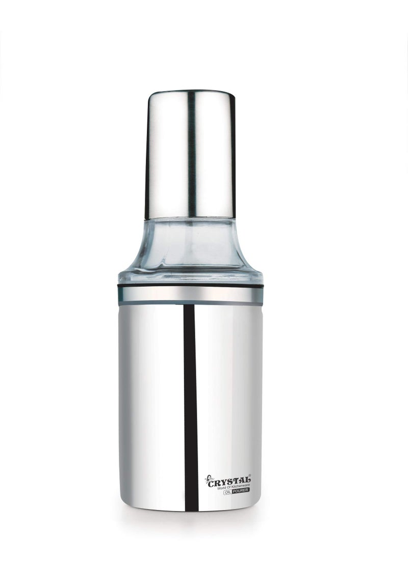 Crystal Stainless Steel Oil Pourer/Dispenser | 350 ml capacity | Leak Proof | Anti Drip design | Silver - Image 1