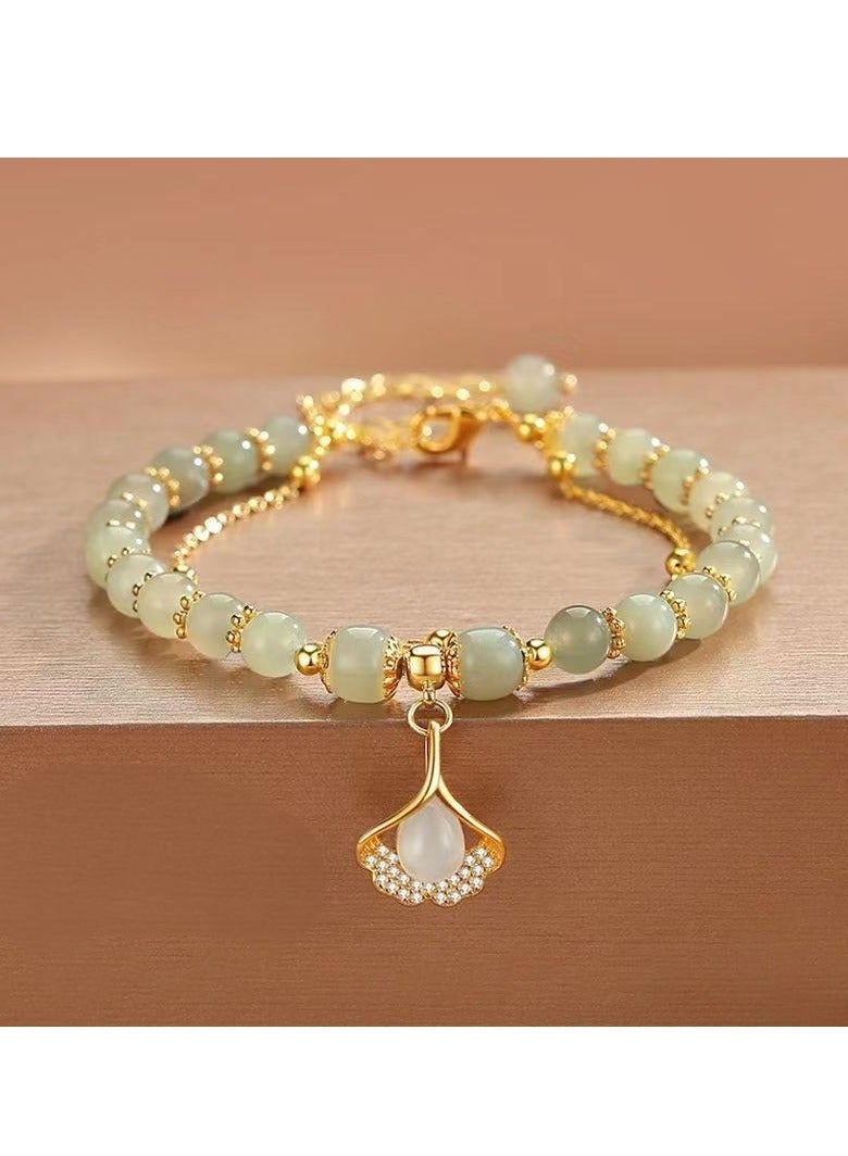 سوار مزدوج الطبقات من أوراق الجنكة للنساء | يشم أبيض فاخر | رمز الحب الأبدي | هدية مثالية للحبيبة | مجوهرات نسائية فاخرة - Image 2