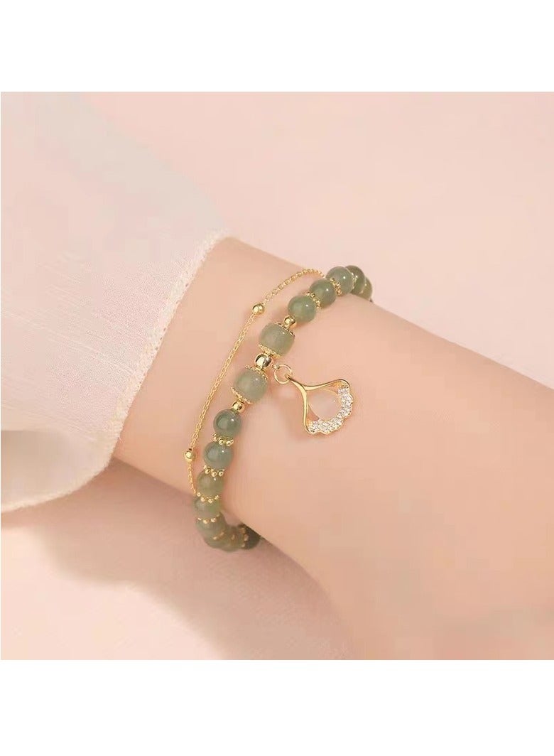 سوار مزدوج الطبقات من أوراق الجنكة للنساء | يشم أبيض فاخر | رمز الحب الأبدي | هدية مثالية للحبيبة | مجوهرات نسائية فاخرة - Image 4