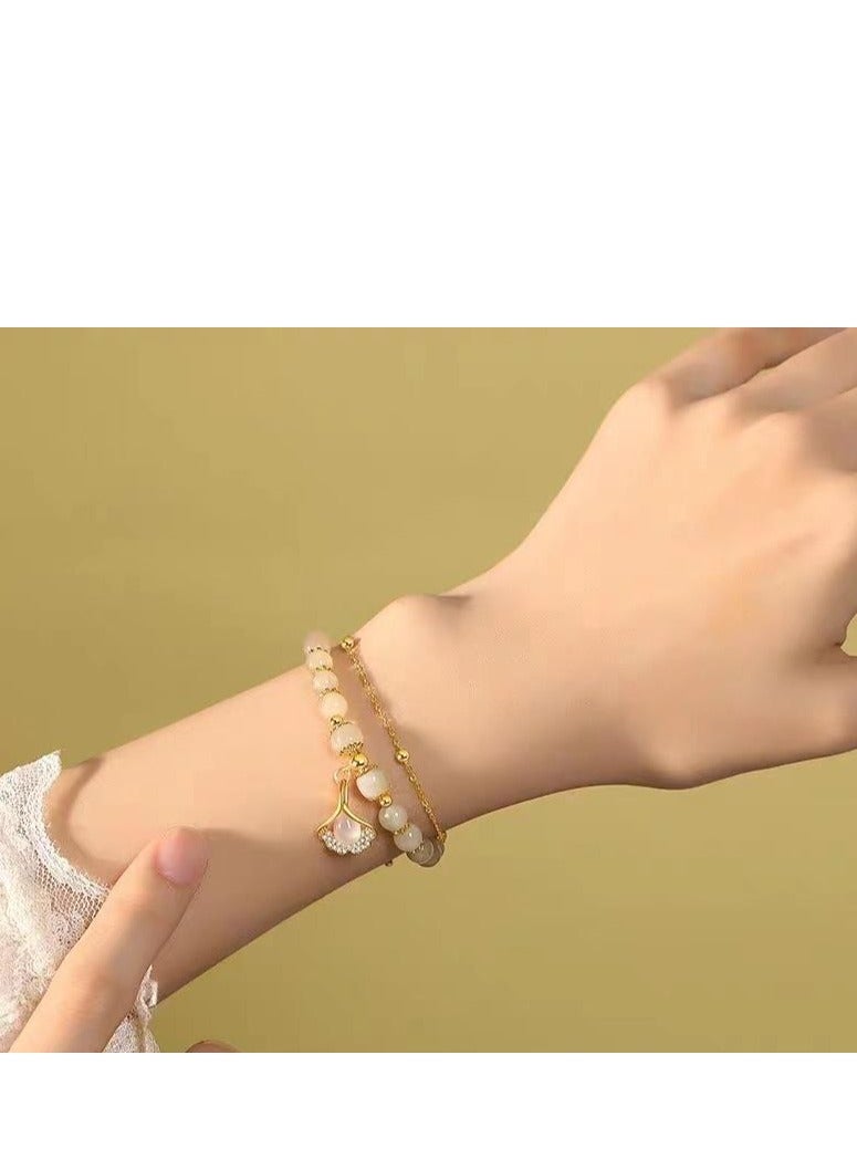 سوار مزدوج الطبقات من أوراق الجنكة للنساء | يشم أبيض فاخر | رمز الحب الأبدي | هدية مثالية للحبيبة | مجوهرات نسائية فاخرة - Image 5