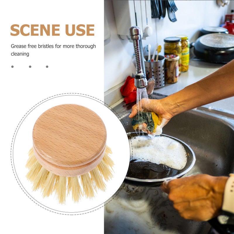 Wood Handle Dish Brush with Palm Scrubber for Non Stick Cookware Sink Cleaning - Image 4