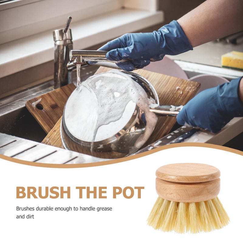 Wood Handle Dish Brush with Palm Scrubber for Non Stick Cookware Sink Cleaning - Image 3