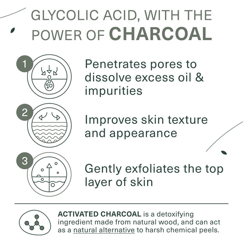 Botanic Tree Glycolic Acid Face Wash for Men - Facial Cleanser, Scrub - 10% Glycolic Acid with Activated Charcoal - 6 fl oz - Image 3