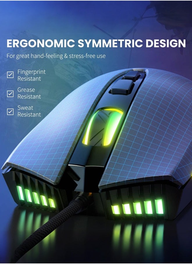 onikuma - CW905 Wired Gaming Mouse,RGB 6400 DPI LED Optical USB 7 Buttons  for Gamer Computer Laptop PC Desktop - Image 1