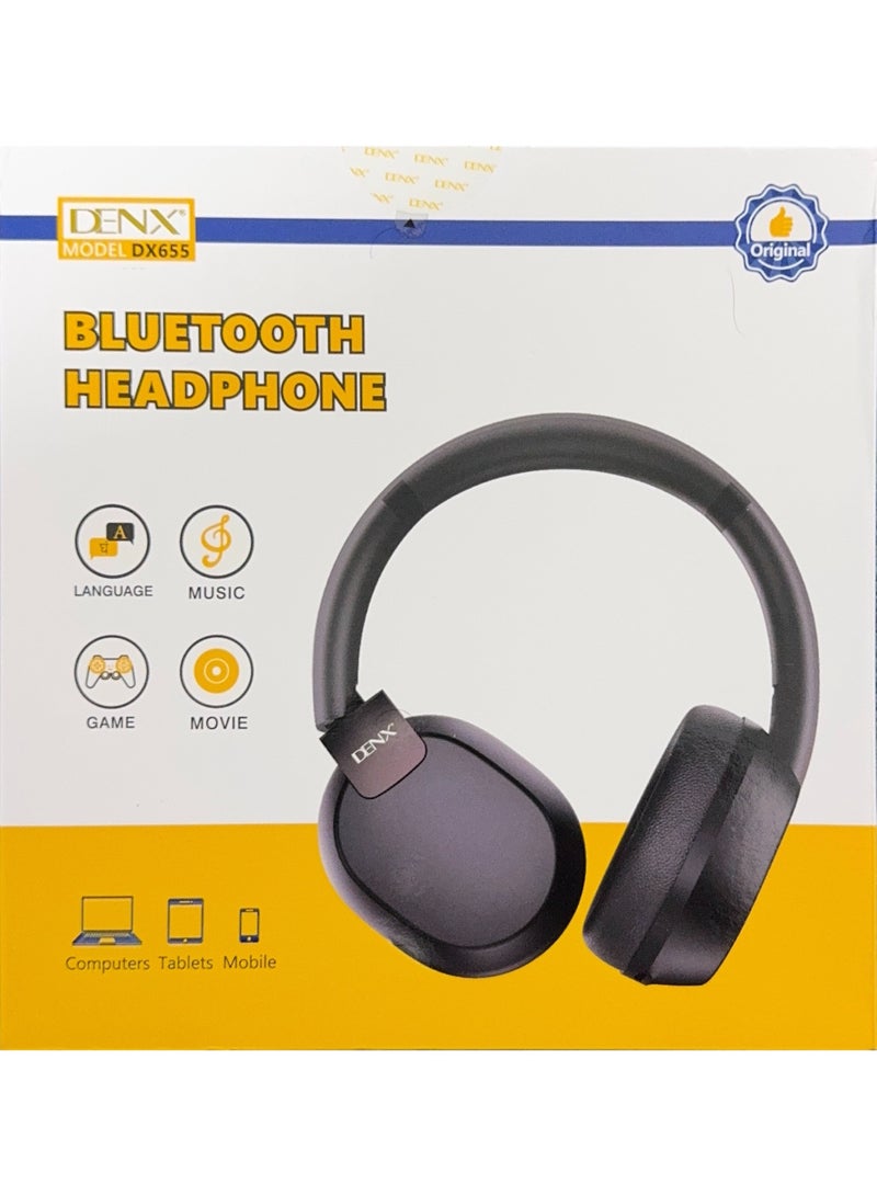 Denx DENX Wireless Bluetooth Headphones with Mic, Over-Ear Foldable Headset with Deep Bass, 15H Battery, Type-C Charging, TF Card Support, Compatible with Android, iPhone, Laptop, DX655 (Beige)  - Image 3