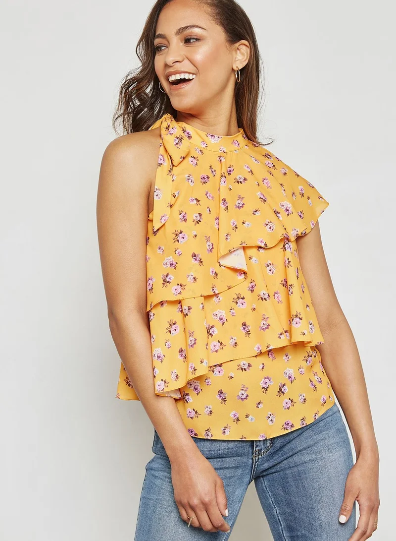 Ginger Floral Print Ruffle One Shoulder Top