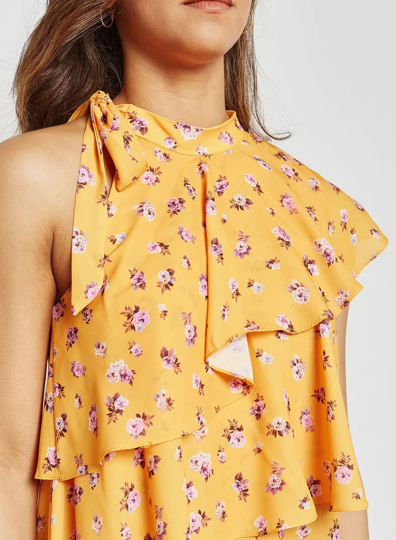 Ginger Floral Print Ruffle One Shoulder Top