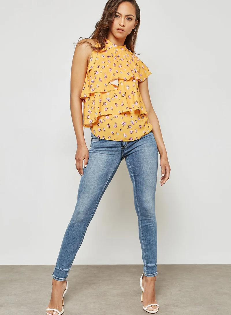 Ginger Floral Print Ruffle One Shoulder Top
