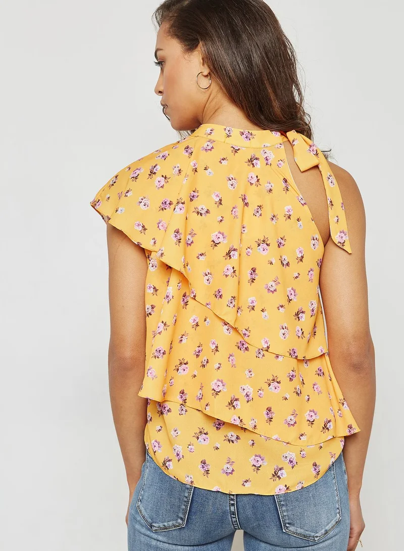 Ginger Floral Print Ruffle One Shoulder Top