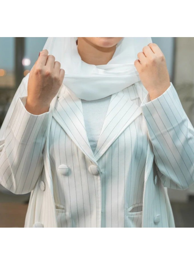 Teraz White striped formal suit abaya for business and events - Image 5