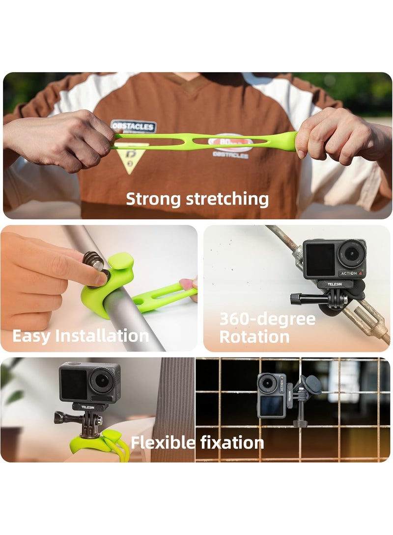 TELESIN Action Camera Elastic Silicone Strap Mount | Flexible Wrap Band Bike Motorcycle Handlebar Mount Accessories for GoPro Insta360 DJI Action Osmo Pocket - Black - Image 2