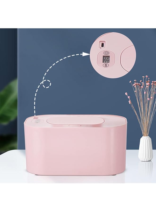 X spring Baby Wipe Warmer Baby Wet Wipes Dispenser With 3 Temperature Modes 10W Constant Large Capacity Portable Wipe Warmer Newborn Baby Usb Charging Wet Wipe Warmer For Home Car Travel (Pink） - Image 5