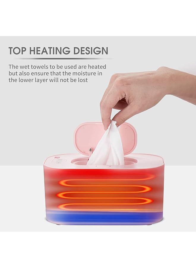 X spring Baby Wipe Warmer Baby Wet Wipes Dispenser With 3 Temperature Modes 10W Constant Large Capacity Portable Wipe Warmer Newborn Baby Usb Charging Wet Wipe Warmer For Home Car Travel (Pink） - Image 2