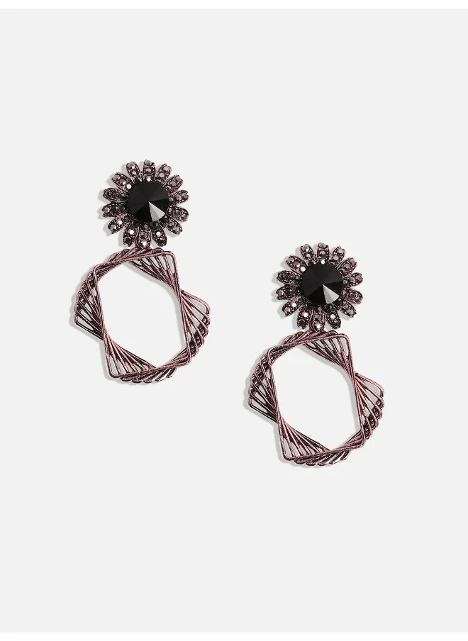 SOHI Pack Of Stone Lined Triangle & Circular Drop Earrings