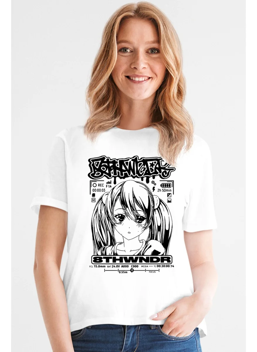 Rock&Roll Anime Girl White Short Sleeve Women's T-Shirt