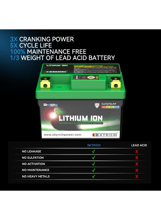 Skyrich HJTZ7S-FP 12V LiFePO4 Lithium Motorcycle Starter Battery 170A CCA Lightweight Maintenance Free Fast Charging Replacement for YTZ7S YTX7L-BS TTZ7S - Image 5