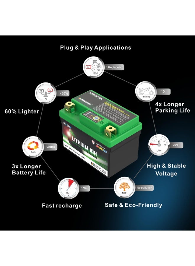 Skyrich HJTZ7S-FP 12V LiFePO4 Lithium Motorcycle Starter Battery 170A CCA Lightweight Maintenance Free Fast Charging Replacement for YTZ7S YTX7L-BS TTZ7S - Image 3