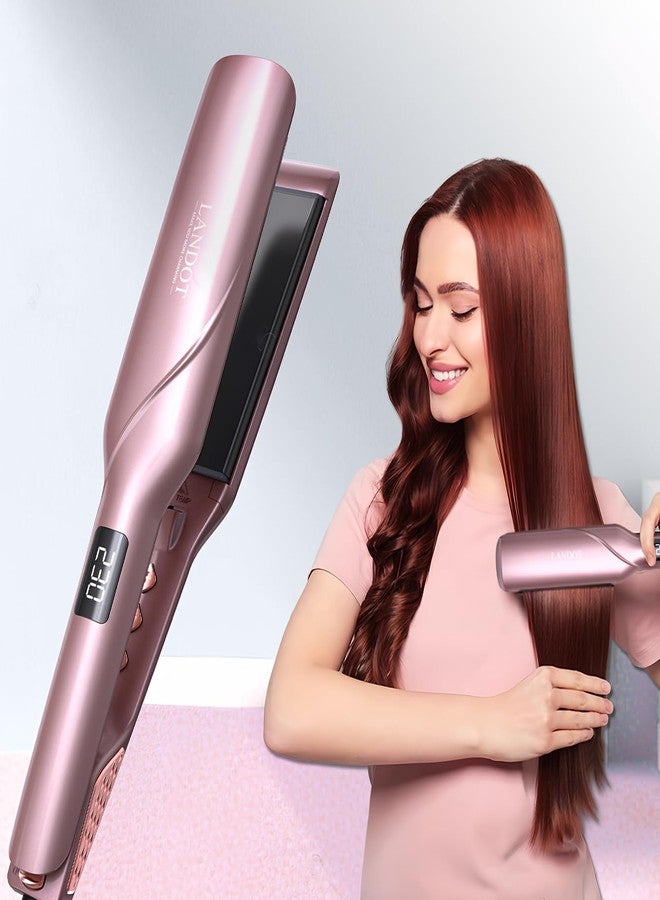 LANDOT Wide Flat Iron Hair Straightener - 1.75" Professional Ceramic Straightening Iron for Faster Styling, Extra Shine Hair, Dual Voltage Adjust Temp 250-450℉ All Hair Types, Ideal for Busy Morning