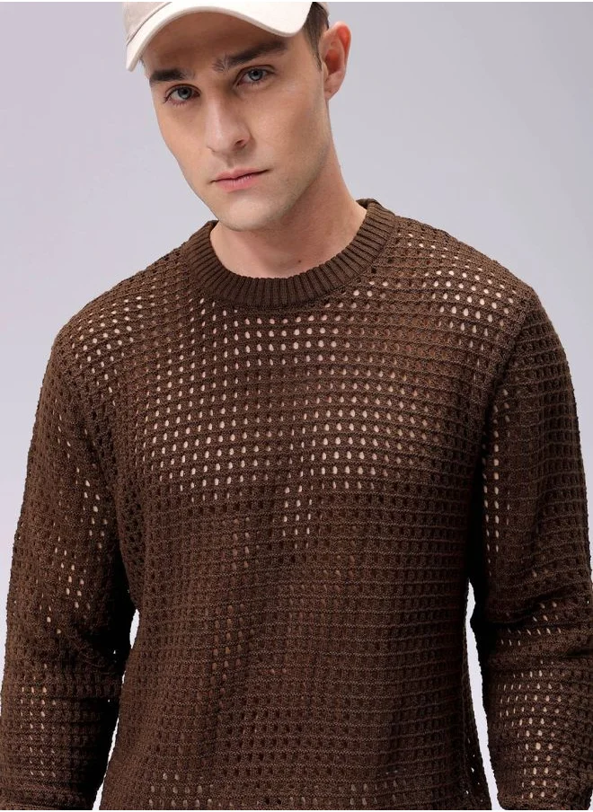 The Indian Garage Co Men Relaxed Fit Textured Crew Neck Sweater