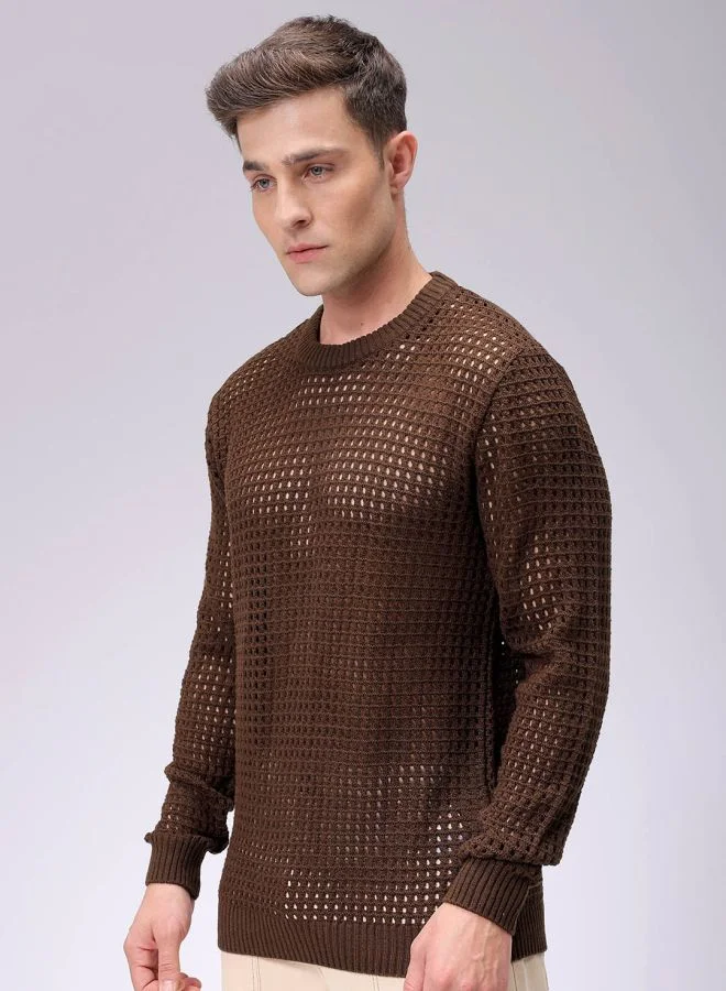 The Indian Garage Co Men Relaxed Fit Textured Crew Neck Sweater