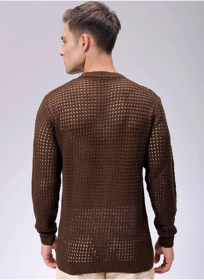 The Indian Garage Co Men Relaxed Fit Textured Crew Neck Sweater