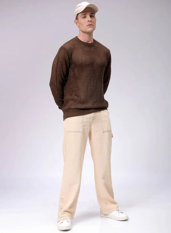 The Indian Garage Co Men Relaxed Fit Textured Crew Neck Sweater