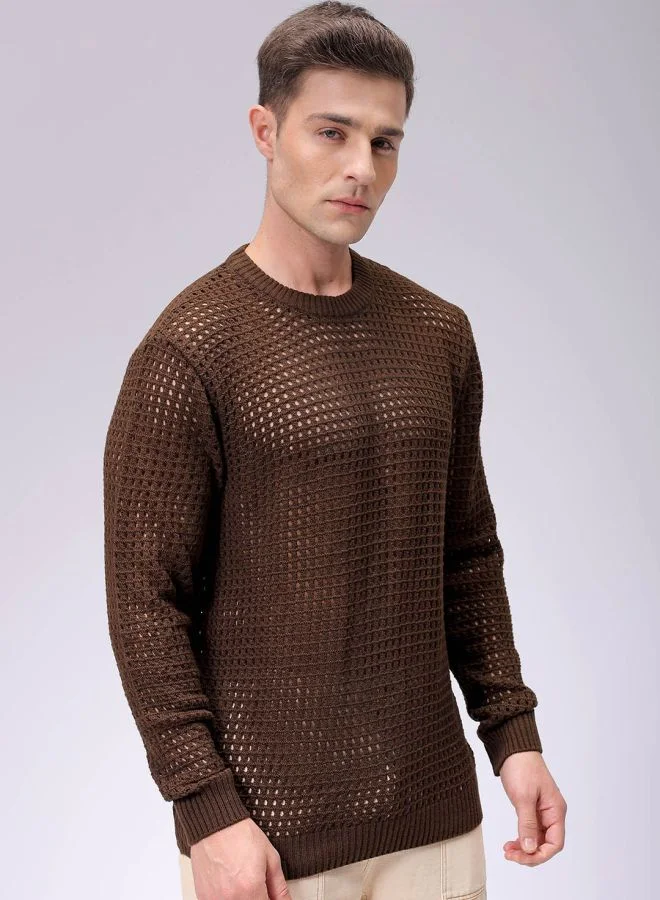 The Indian Garage Co Men Relaxed Fit Textured Crew Neck Sweater