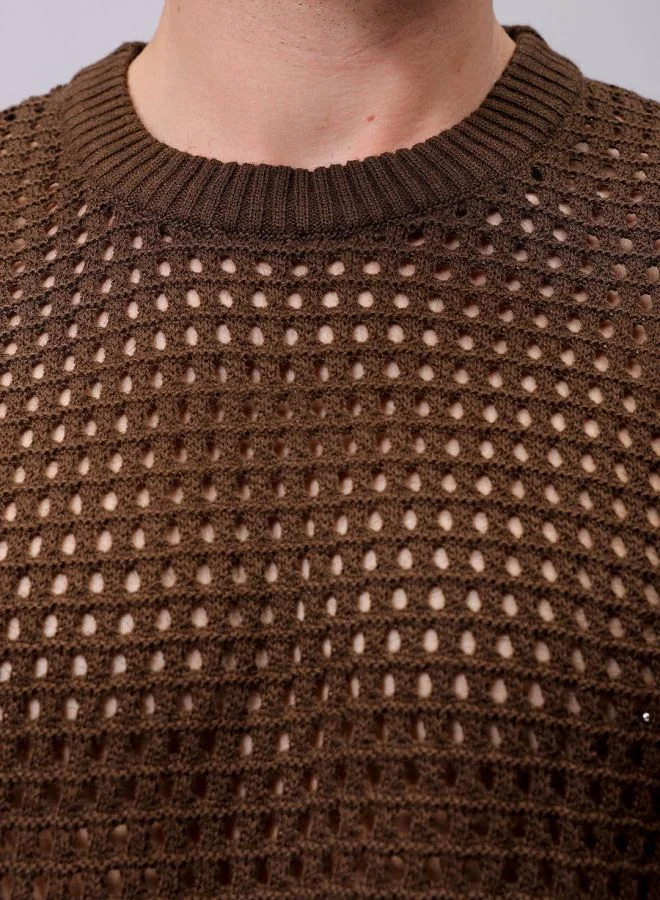 The Indian Garage Co Men Relaxed Fit Textured Crew Neck Sweater