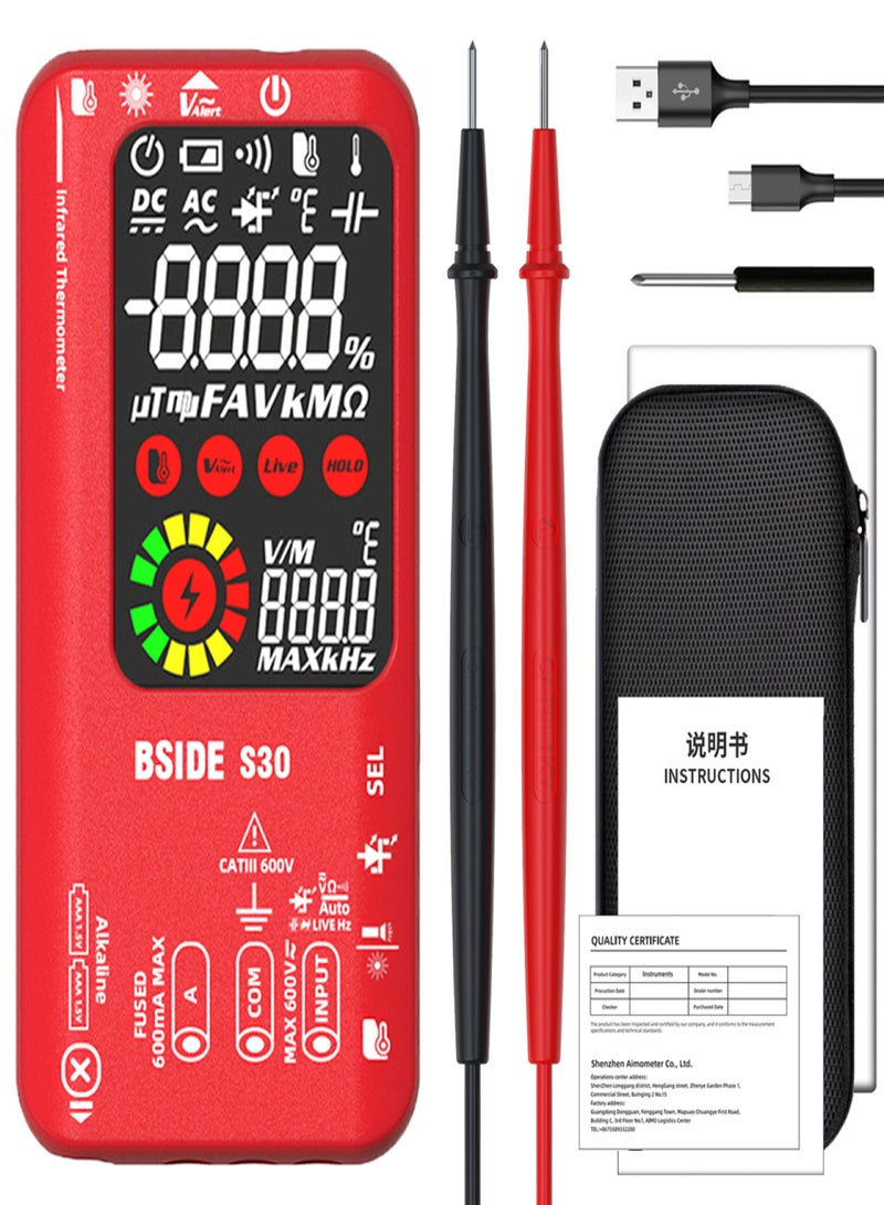 بي سايد BSIDE 4 في 1 مقياس متعدد رقمي بالأشعة تحت الحمراء ومقياس حرارة وقلم اختبار كهربائي ومحلل دوائر كهربائية وكاشف بشاشة LCD ملونة مقاس 3.5 بوصة ومقياس متعدد محمول باليد True RMS 9999 مقاومة للجهد والسعة الاحترافية - Image 1