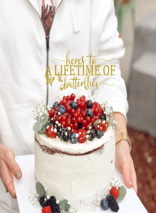 ZLPDS Here's to A Lifetime of Butterflies Cake Topper Butterfly Themed Wedding Engagement Bridal Shower Bachelorette Party Decorations Gold Glitter - Image 5