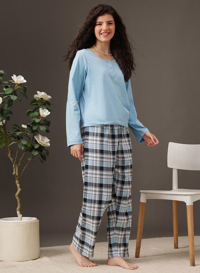 Clovia Women Blue Plaid Checkered Pyjama Bottoms - Image 3