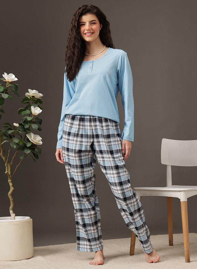 Clovia Women Blue Plaid Checkered Pyjama Bottoms - Image 1