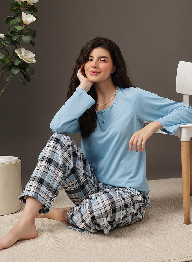 Clovia Women Blue Plaid Checkered Pyjama Bottoms - Image 4