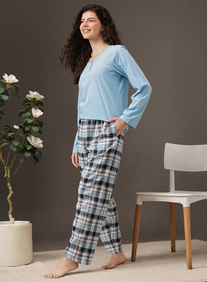 Clovia Women Blue Plaid Checkered Pyjama Bottoms - Image 2